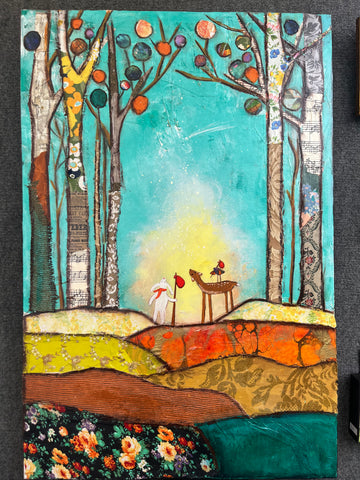 ""Adventure Awaits"".. 24 x 36"..Original Mixed media Painting and collage