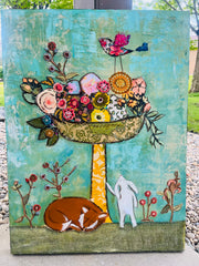 "In the Garden"...30 x 40"...Original Mixed media Painting and collage