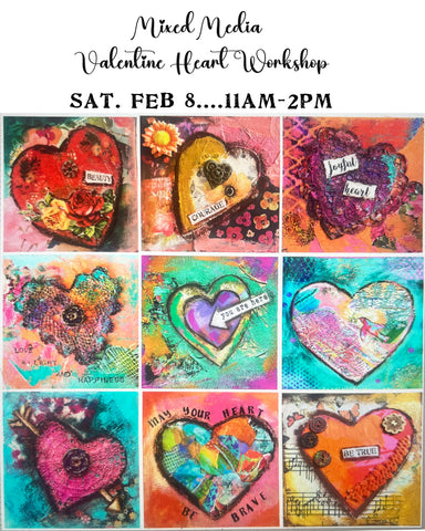 Mixed Media Valentine Heart Workshop, Feb 5th  6-8:30