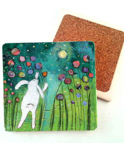 Bunny by the Moonlight. absorbant stone coaster