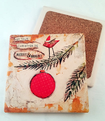 Merry and Bright.... absorbant stone coaster