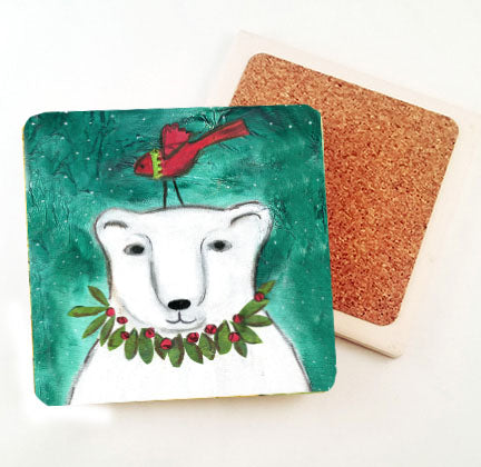 Christmas Polar Bear..... absorbant stone coaster